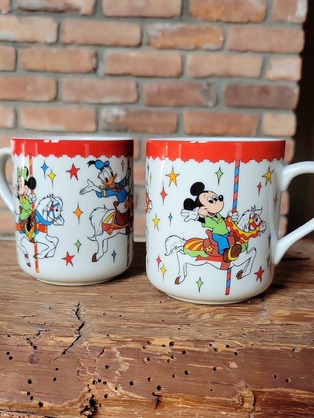 Vintage Mickey and Friends Carousel Porcelain Mugs, set of 2